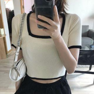 Contrast Trim Square Neck Knit Top