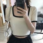 Contrast Trim Square Neck Knit Top
