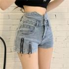 High Waist Zip Denim Hot Pants