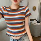 Lettuce Edge Striped Short-sleeve Cropped T-shirt