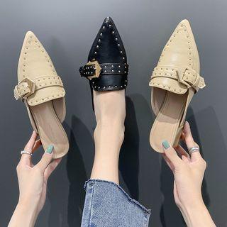 Pointy-toe Studded Block Heel Mules