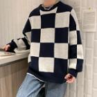 Round Neck Checkerboard Oversized Sweater