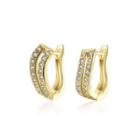 Fashion And Elegant Plated Gold Double Row Cubic Zircon Geometric Earrings Golden - One Size
