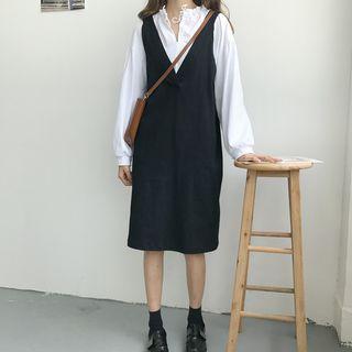 Tie-neck Frilled Blouse + Jumper Dress