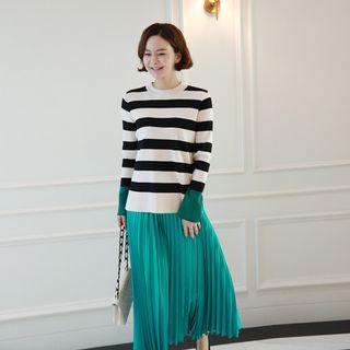 Satin Accordion-pleat Long Skirt