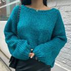 Off-shoulder Sweater Bluish Green - One Size