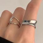 Set Of 2: Wavy Alloy Open Ring + Layered Alloy Open Ring