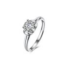 925 Sterling Silver Fashion Simple Flower Adjustable Ring With Cubic Zircon Silver - One Size