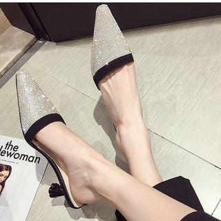 Rhinestone Low Heel Mules