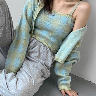 Knit Set: Checked Cardigan + Sleeveless Top