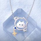 Aquarius Cat Zodiac Necklace White Cat - Gold & Silver - One Size