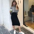 Set: Striped Long-sleeve T-shirt + Midi Skirt