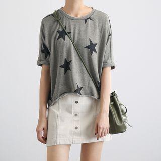 Elbow-sleeve Star Print Top