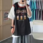 Mock Two Piece Color Block Printed T-shirt