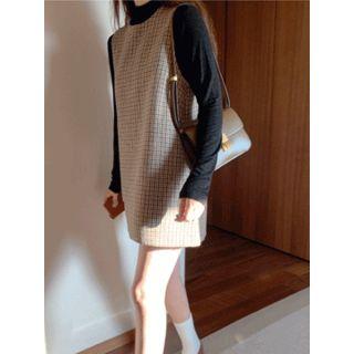 Houndstooth Wool Blend Mini Pinafore Dress