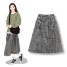 Plaid A-line Midi Skirt Gingham - One Size