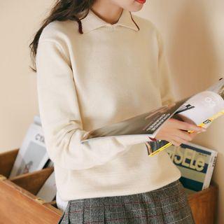 Contrast Trim Collared Sweater Almond - One Size