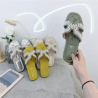 Faux Pearl Rhinestone Strap Slide Sandals
