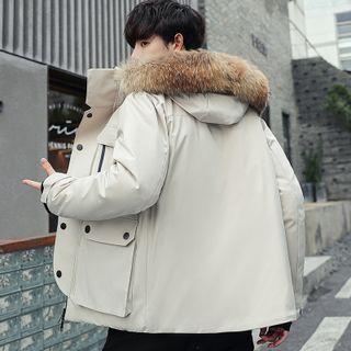 Fluffy Trim Hooded Zip Cargo Jacket