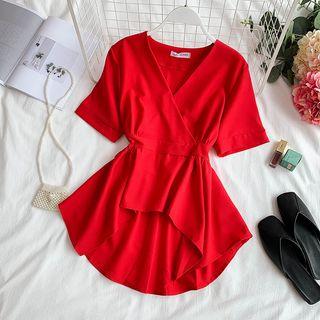Short-sleeve V-neck A-line Top