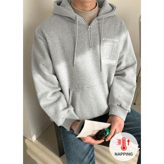 Printed Fleece-lined Anorak Hoodie