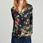 Long-sleeved Floral Print Open-front Top