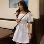 Plain Short-sleeve A-line Dress White - One Size