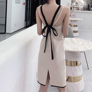 Faux Pearl Strap Bow-back A-line Dress