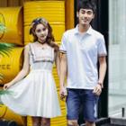 Couple Matching Embroidered Short Sleeve Polo Shirt/ Sleeveless A-line Dress