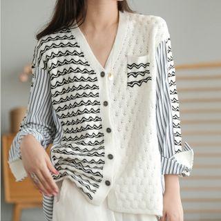 Striped-sleeve Cardigan
