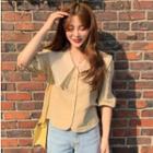 Layered Collar Elbow-sleeve Blouse As Shown In Figure - One Size