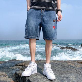 Applique Denim Straight Leg Shorts