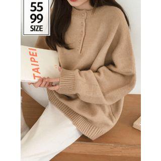 Open-placket Oversized Knit Top