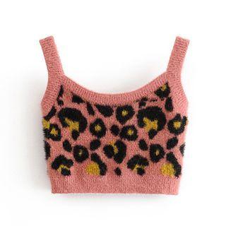 Leopard Print Cropped Knit Camisole Top