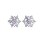 Simple And Elegant Flower Imitation Pearl Stud Earrings With Pink Cubic Zirconia Silver - One Size