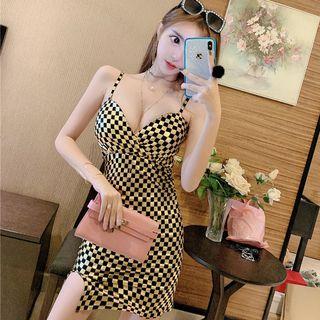 Spaghetti Strap Mini Plaid Sheath Dress