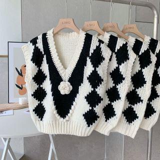 Argyle Sweater Vest Camellia - One Size