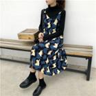 Parrot Print Spaghetti-strap Dress / A-line Midi Skirt