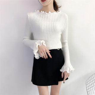 Plain Flared-sleeve Knit Top