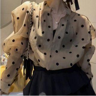 Dotted Blouse Black Dot - Almond - One Size