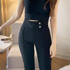 Double-button Boot-cut Pants Black - One Size