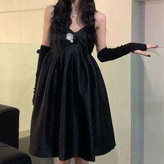 Spaghetti Strap Embellished A-line Dress Black - One Size