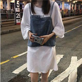 3/4 Sleeve T-shirt Dress / Denim Camisole Top
