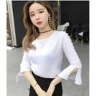 Faux-pearl Bell 3/4 Sleeve Knit Top