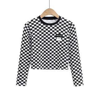 Plaid Long Sleeve Cropped Top