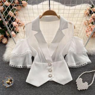 V-neck Cutout Off-shoulder Bell-sleeve Top