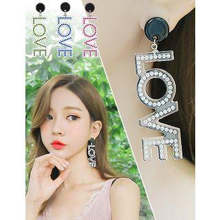 Rhinestone Love Lettering Dangle Earrings