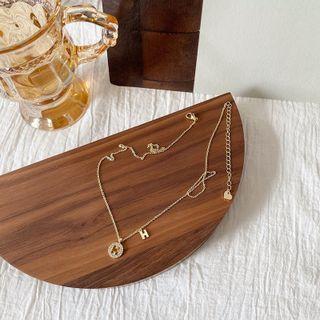 Rhinestone Letter Pendant Necklace 1 Piece - Lettering H - Gold - One Size