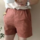 Band-waist Side-pocket Linen Shorts