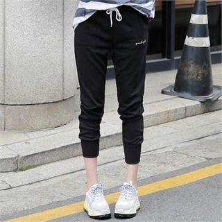 Drawstring-waist Lettering Sweat Pants